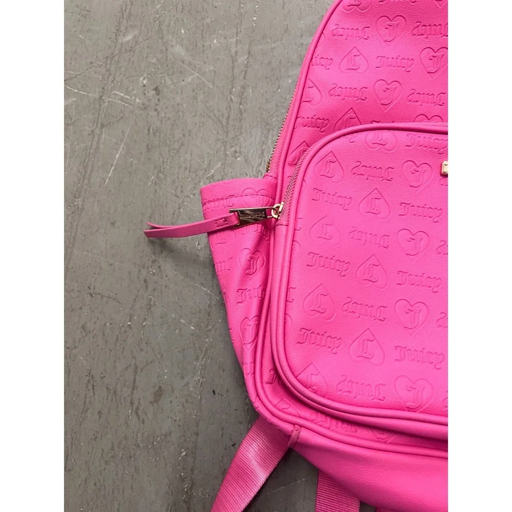 Juicy Couture Wordplay Backpack Womens Pink Debossed Logo Shoulder Bag See‎ Pics
